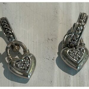 SCOTT KAY Sterling Silver Hoop + Charm Earrings With Genuine Diamonds.